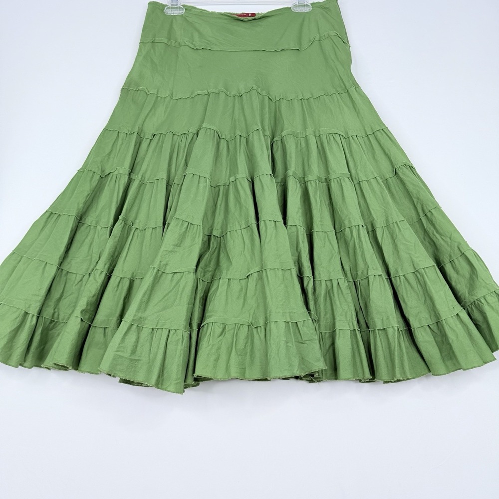 Silvergate Women's Green 100% Cotton Maxi Skirt Size Large Boho Ruffle - Picture 6 of 13